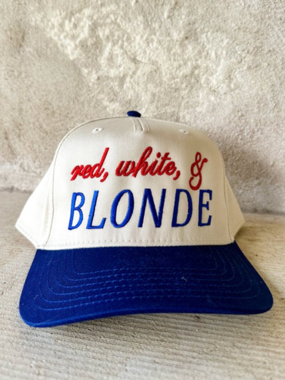 Red White & Blonde Embroidered Hat Patriotic Retro Snapback USA Baseball Cap